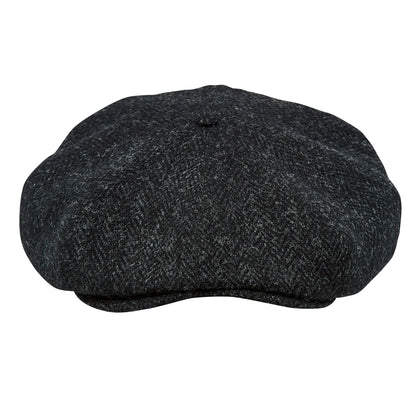 PEAKED CAPS Genuine Scottish Harris Tweed 8 Panels Man Cap Wool Large Crown BLACK