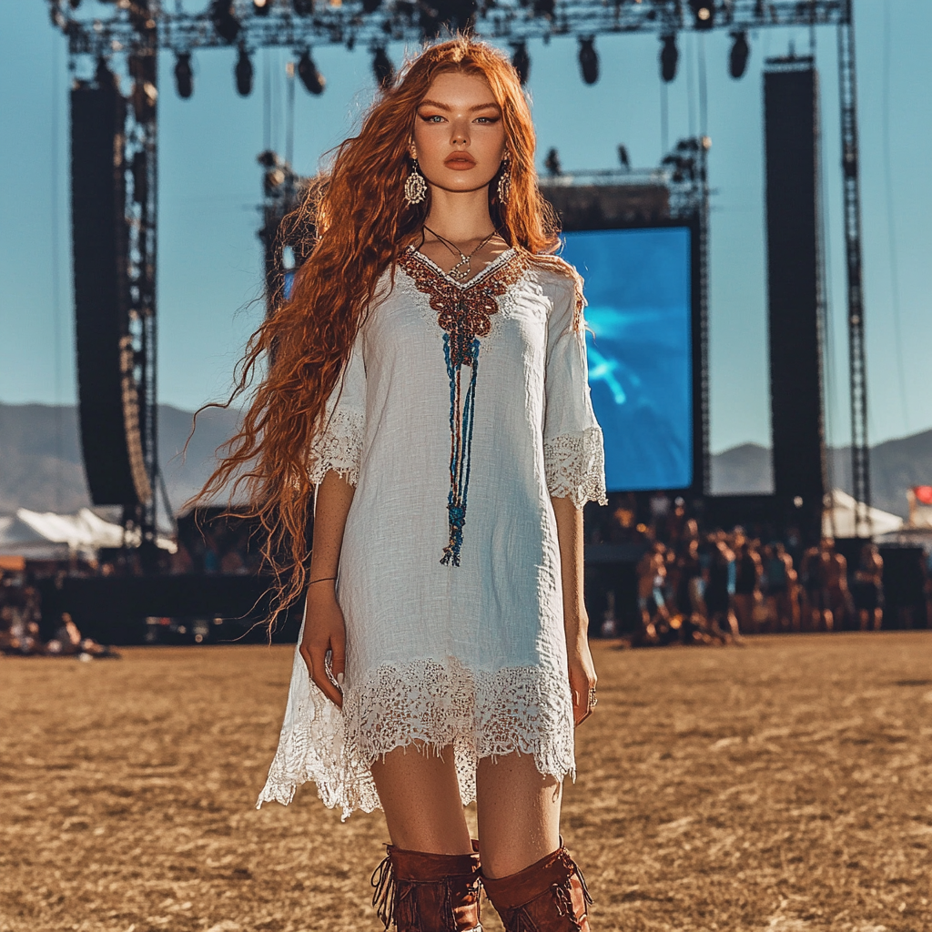 Music Festival Rock Rave Party Vintage Wasteland Ethnic Lace Tassel Floral Linen Dress