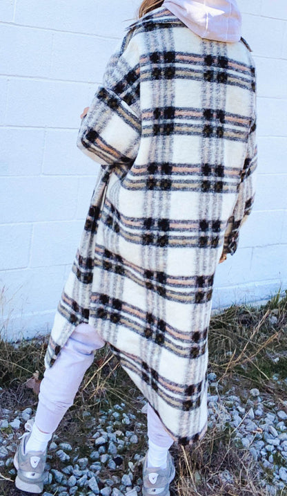 Women's Coat Thick Plush Loose Plaid Long Sleeve Woolen Coat