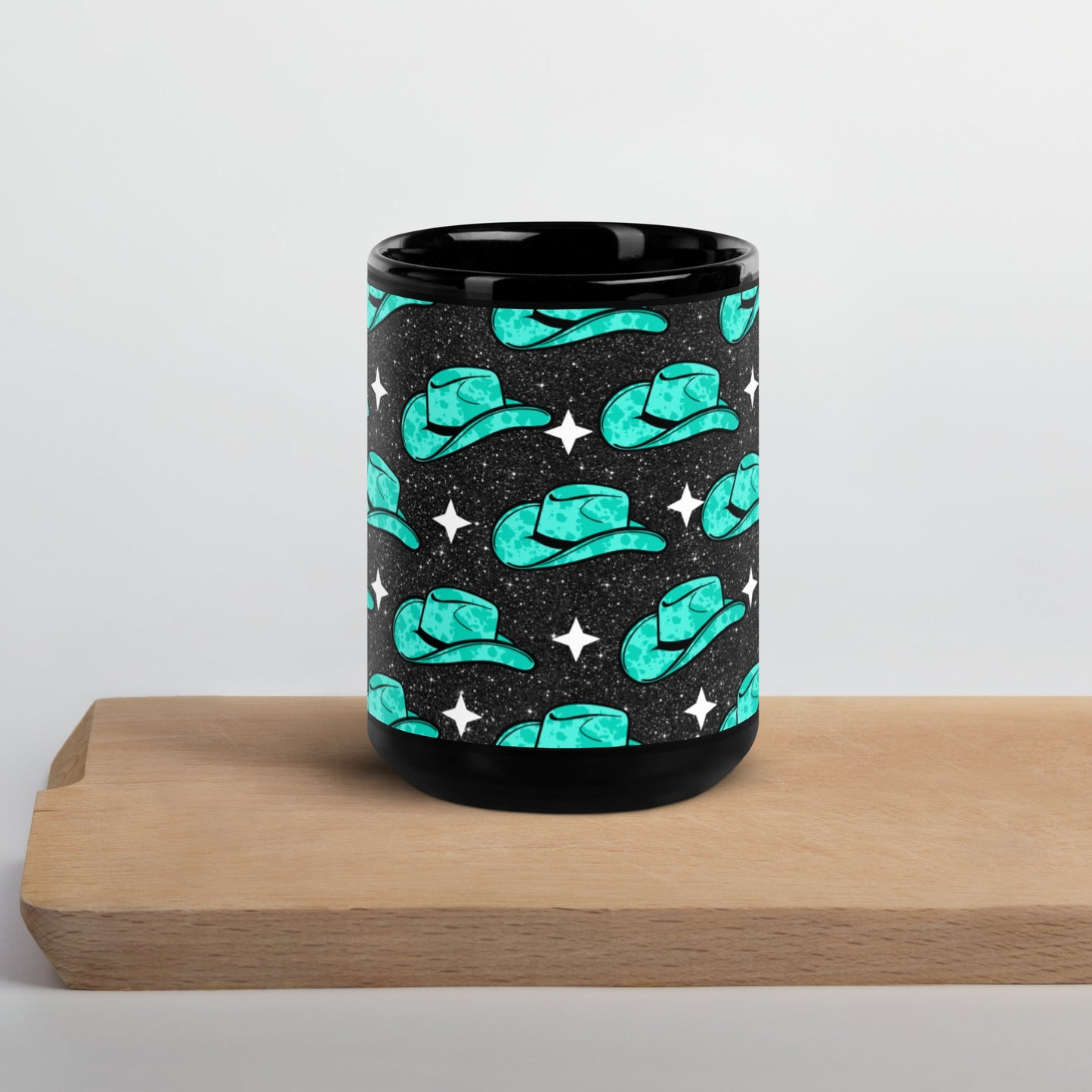 Turquoise Hat Black Glossy Mug