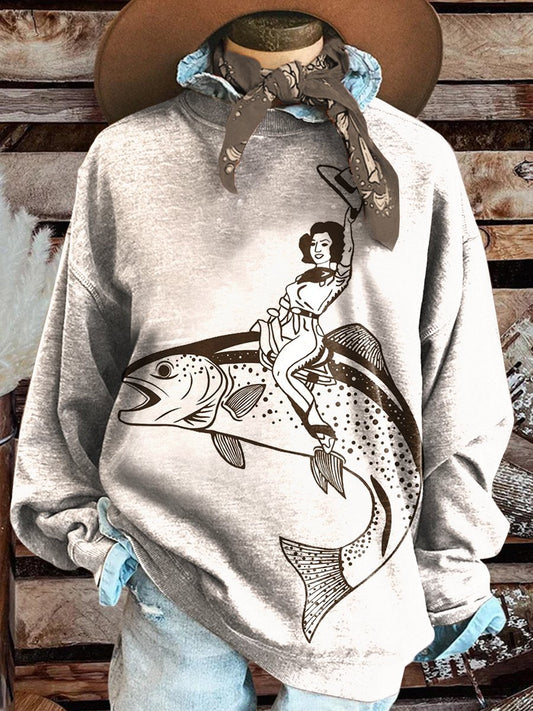 Funny Cowgirl Print Casual Sweatshirt