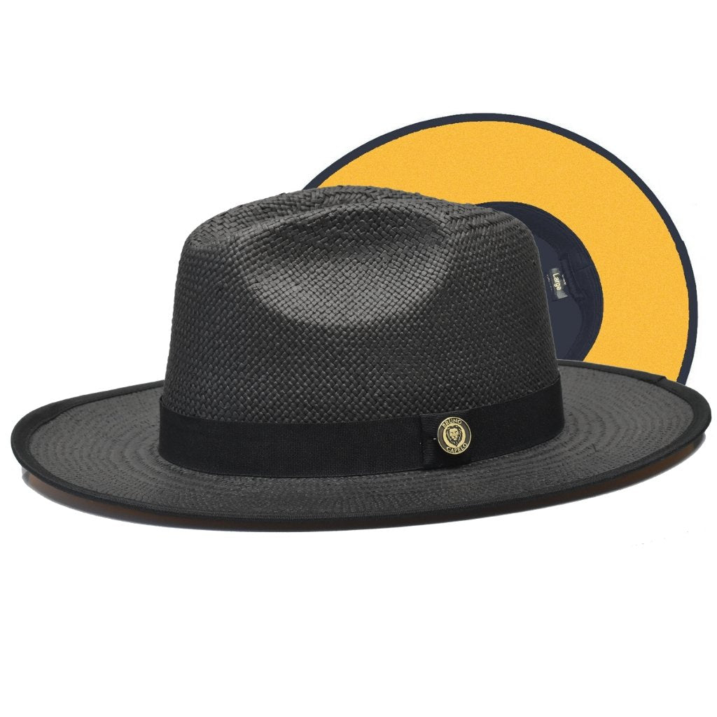 Bruno Capelo Kingdom Color Bottom Wide Brim Straw Fedora-Black / Gold