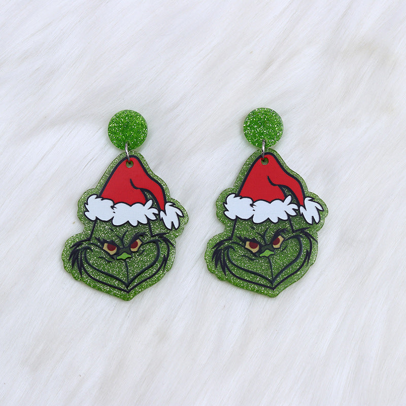 Cute Santa Hat Grinch Earrings