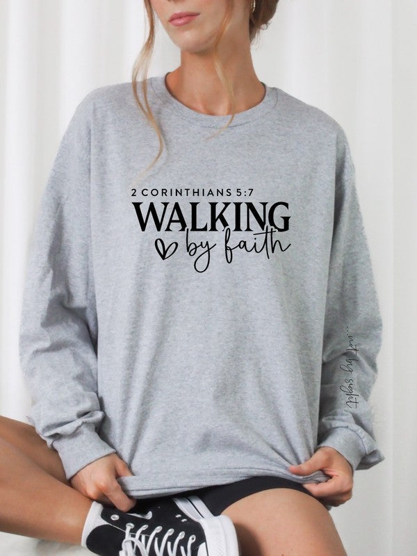 Walking by Faith, Not by Sight Plus Size Crew Sweatshirt choice of colors