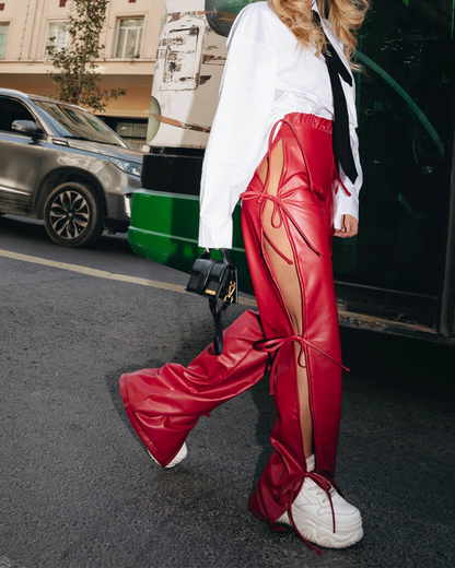 Sexy Crossed High-Waisted Leather Pants