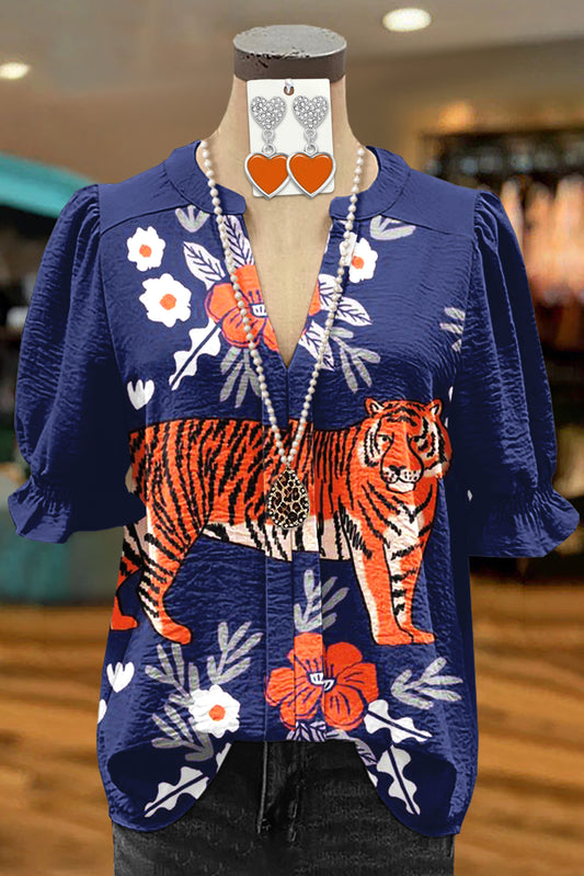 Classic Auburn Tigers Print V-neck Blouse