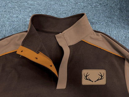 Men's Fleece Vintage Western Antler Hunting Enthusiast Stand Collar Sweatshirt