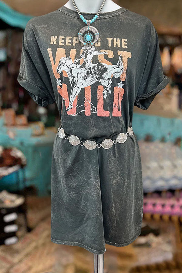 Wild West Print Washed T-Shirt Dress