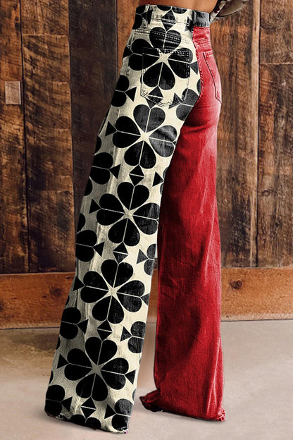 Casual Contrasting Colors Print Wide Leg Pants