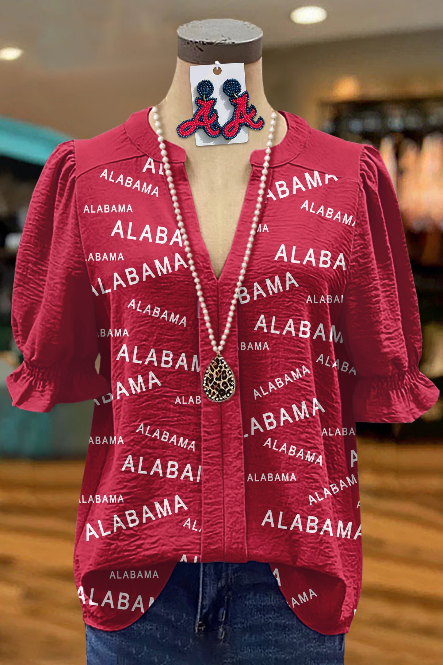 Classic Alabama Print Textured Fabric Blouse