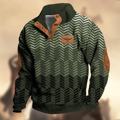 Men's Casual RetroWestern Prints Stand Collar Button Sweatshirt