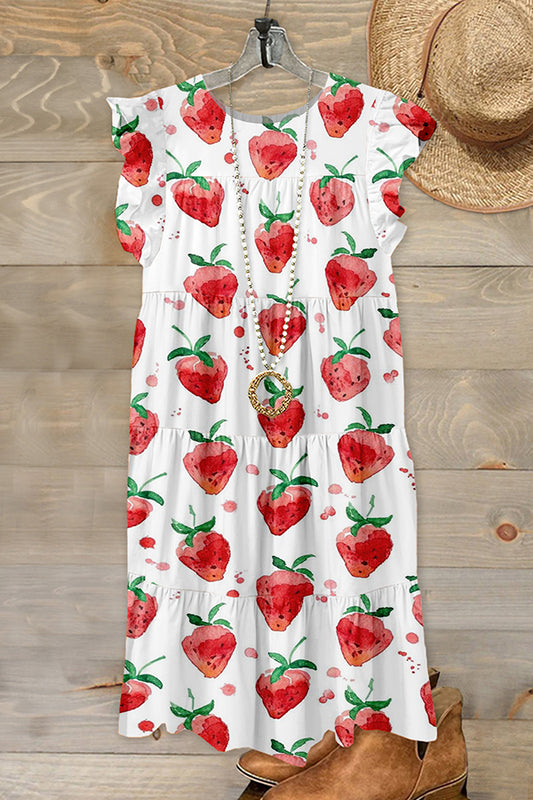 Strawberries Print Ruffled Dress