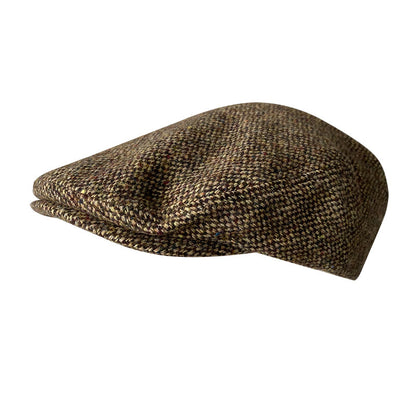 THE PEAKED Marl Flat Hat Particles-Harris Tweed