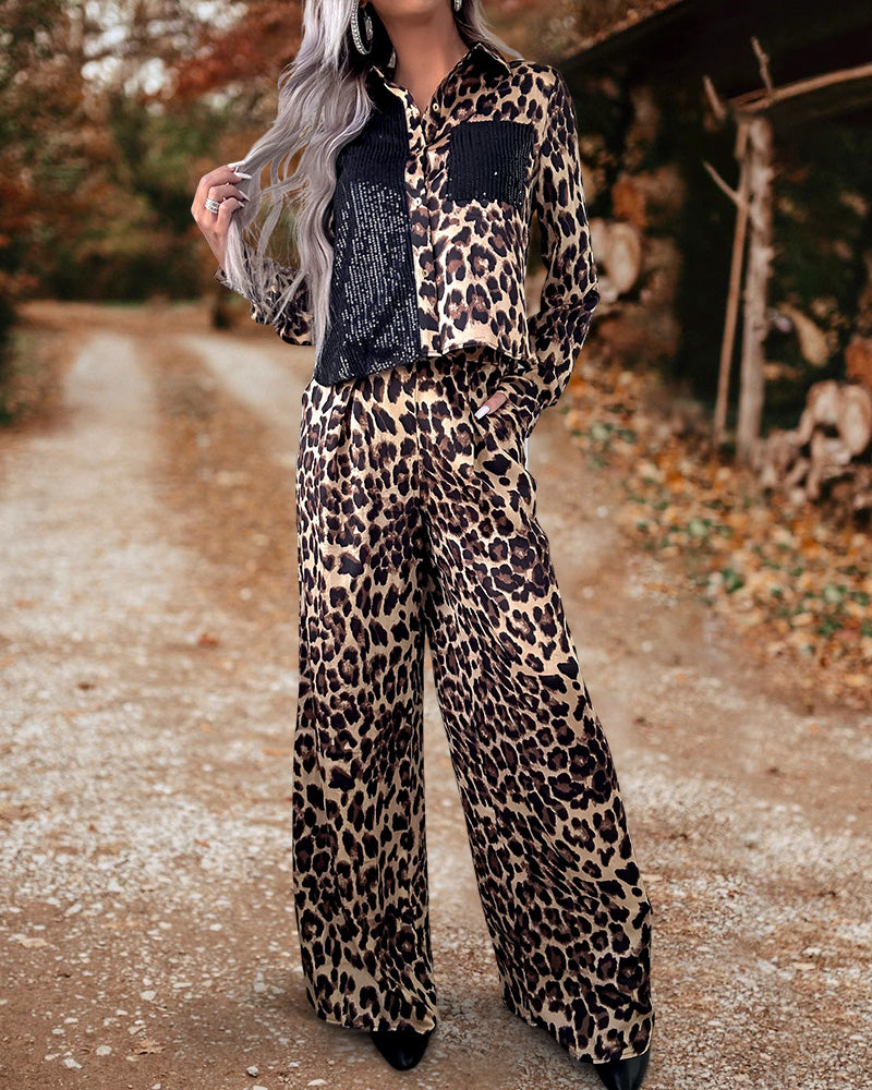 Gorgeous Leopard Sequin Pant Set