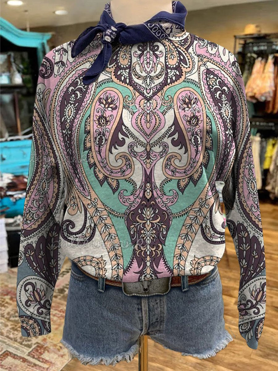 Vintage Paisley Print Casual Sweatshirt