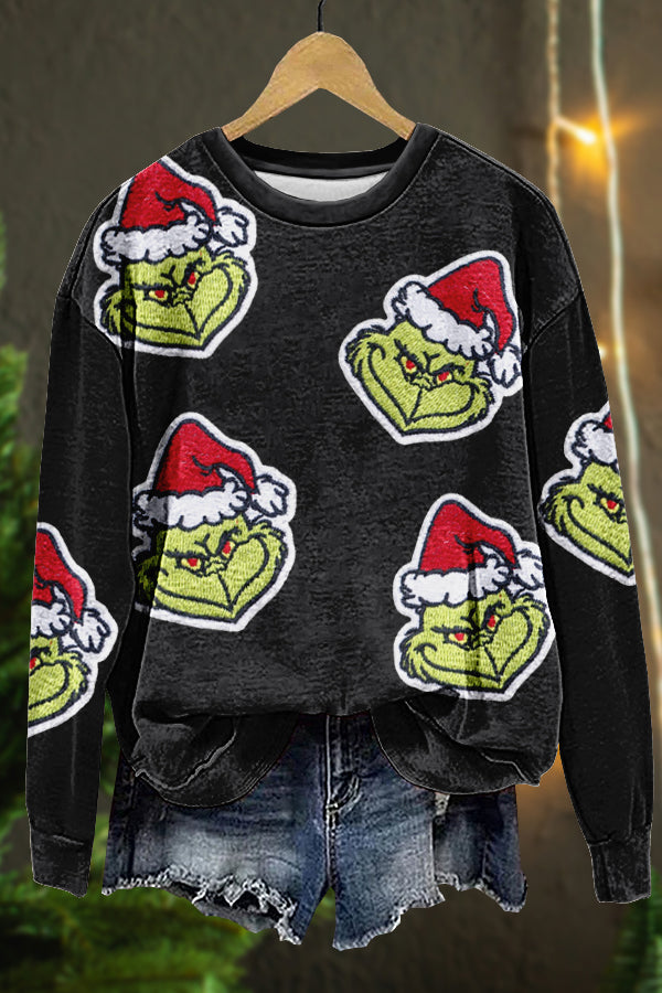 Christmas Grinch Print Sweatshirt