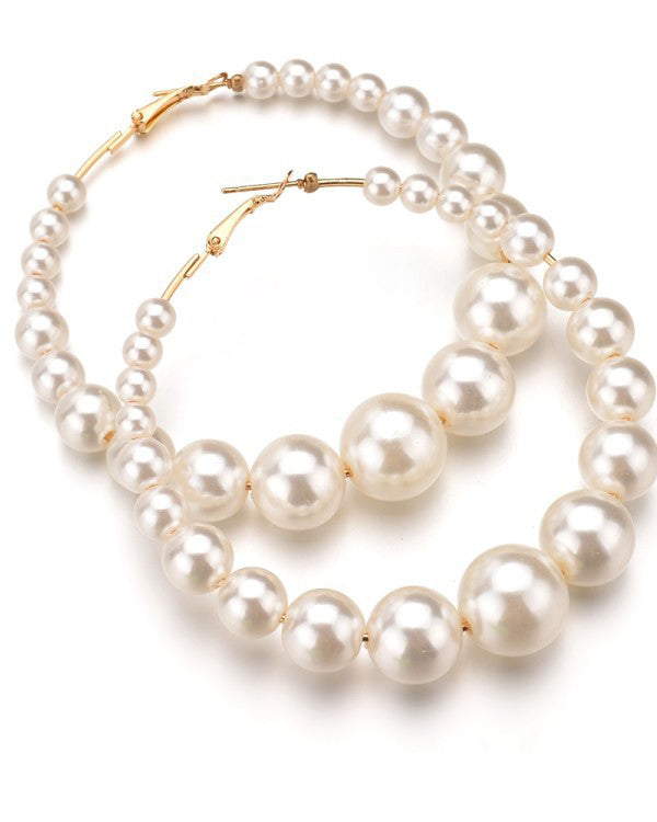 Retro Exaggerated Oversized Faux Pearl Large Hoop Earrings