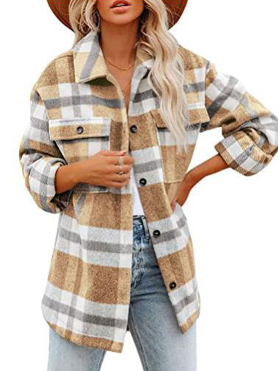 Vintage Plaid Print Woolen Coat Jacket