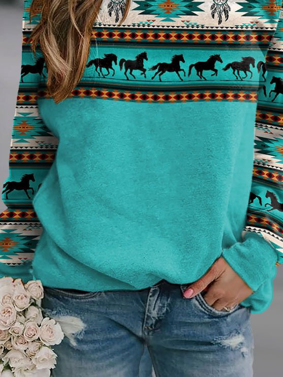 Vintage Print Crew Neck Long Sleeve Sweatshirt