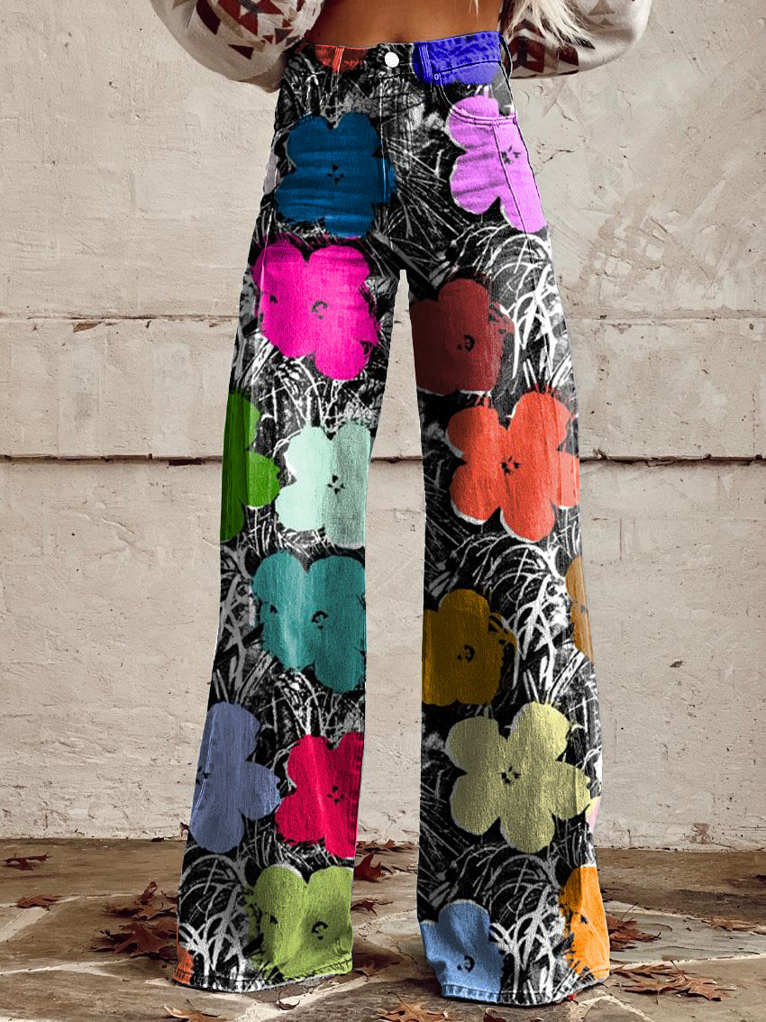 Women's Vintage Floral Print Casual Wide Leg Pants