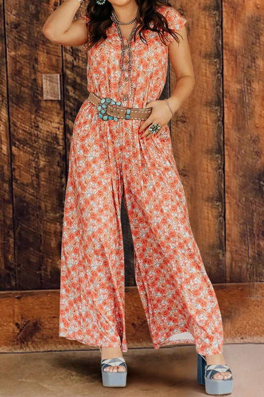 Floral Print Buttoned Jumpsuit