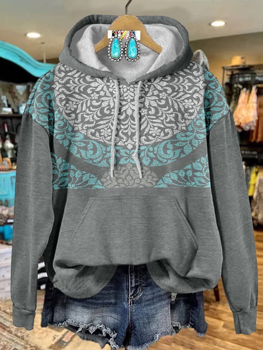 Gray Print Casual Hoodie Sweatshirt