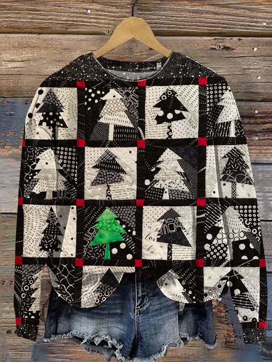 Vintage Christmas Patchwork Art Print Casual Sweatshirt