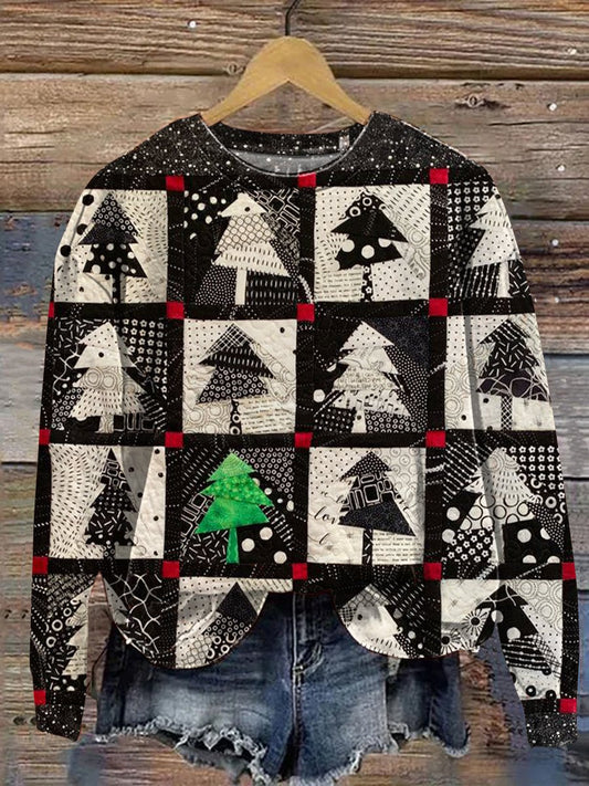 Vintage Christmas Patchwork Art Print Casual Sweatshirt