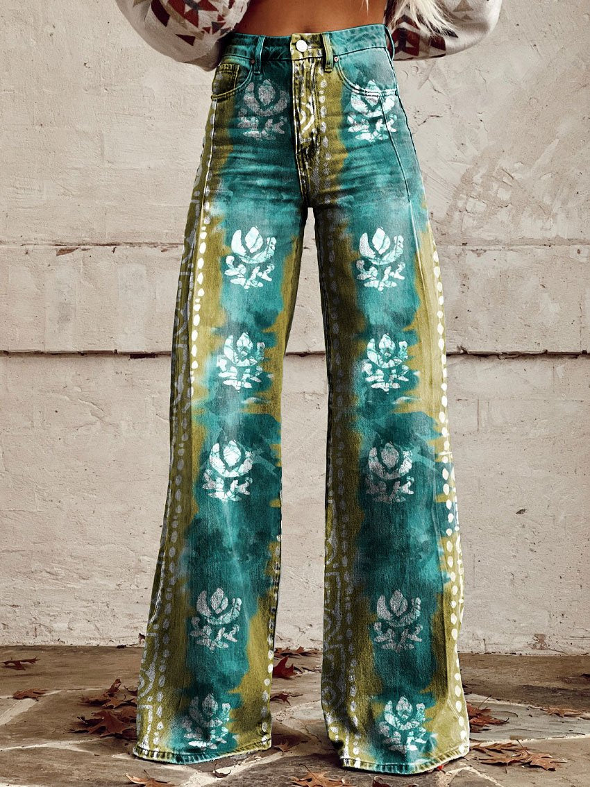 Women's Vintage Print Casual Wide Leg Pants