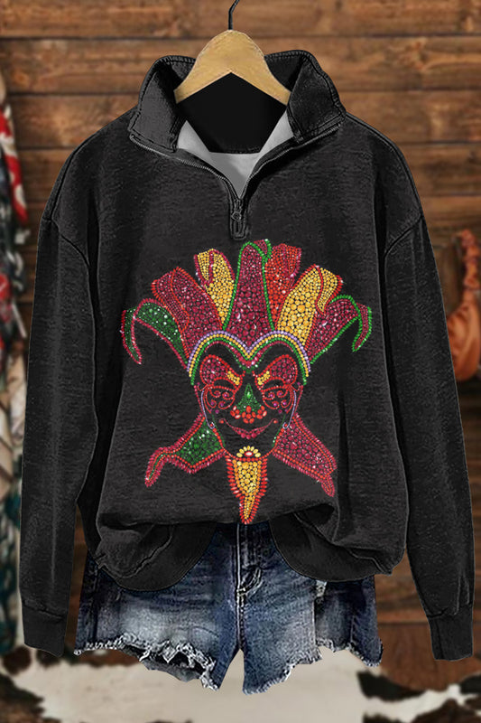 Shiny Mardi Gras Print Sweatshirt