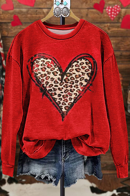 Classic Contrast Leopard Print Heart Valentine's Day Sweatshirt