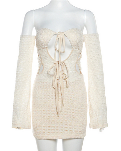 One-Shouldered Crochet Wrap-Up Dress