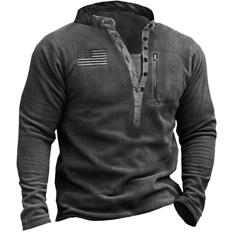 Men's Outdoor Fleece Warm Henley Collar Tactical Sweatshirt