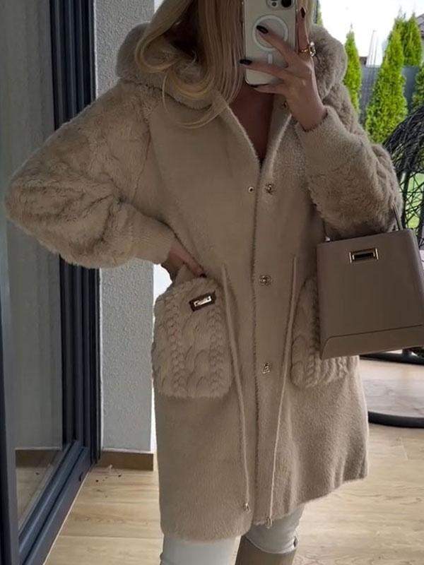 Women's Hooded Plush Patchwork Coat