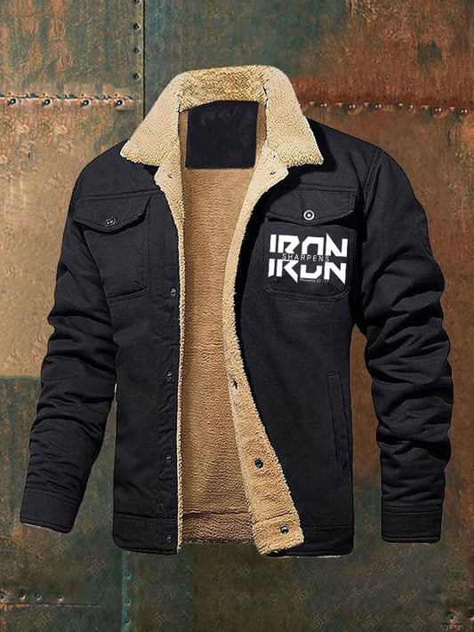 Men's Iron Sharpens Iron Print Winter Fleece Jacket