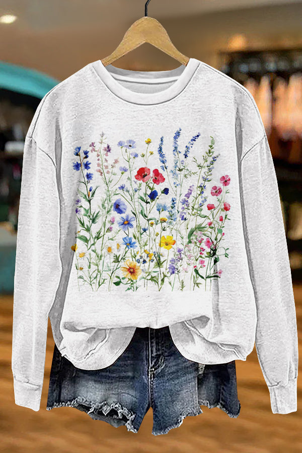 Sweet Wildflowers Print Sweatshirt