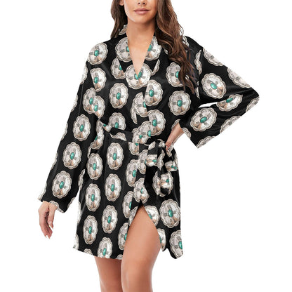 Silver Concho Women's Long Sleeve Belted Satin Feel Dressing Lounge Robe