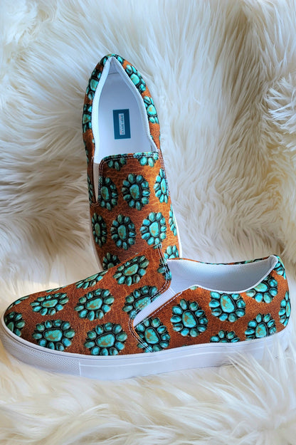 Turquoise Concho Women__ slip-on canvas shoes