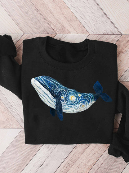 Starry Night Inspired Whale Art Comfy Sweatshirt