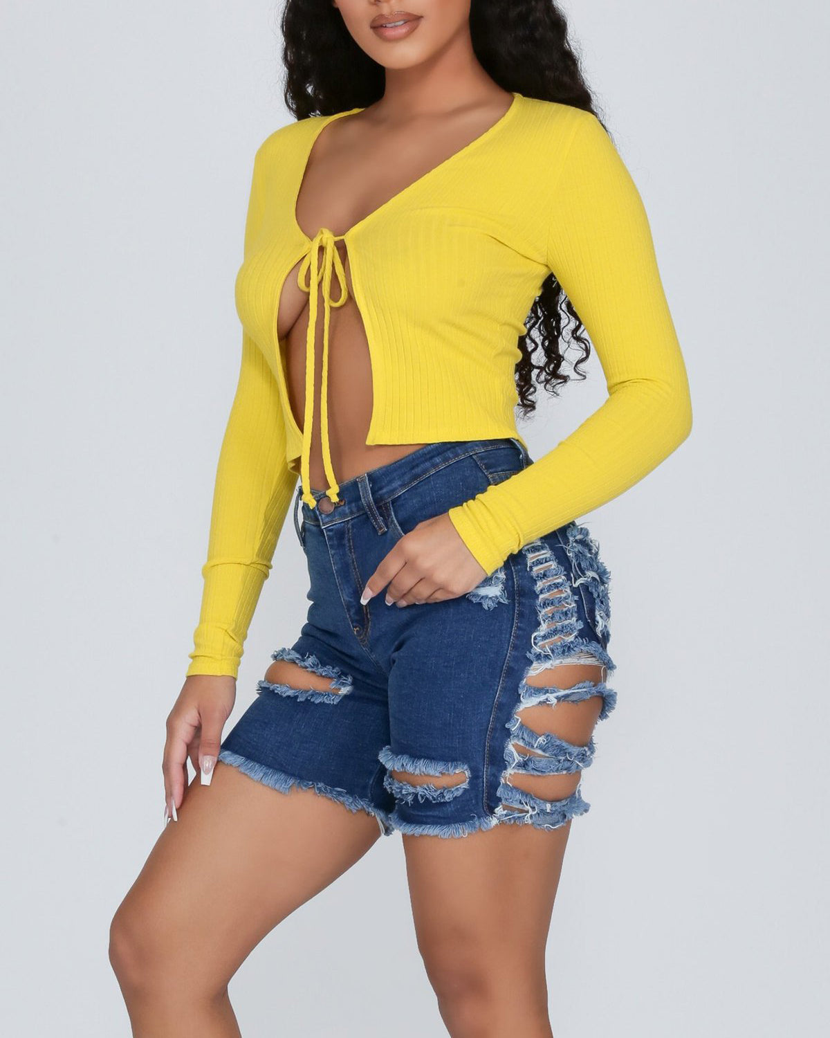 High Waist Ripped Stretch Denim Shorts Women