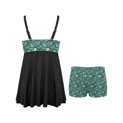 All Turquoise Swim Dress & Shorts Set