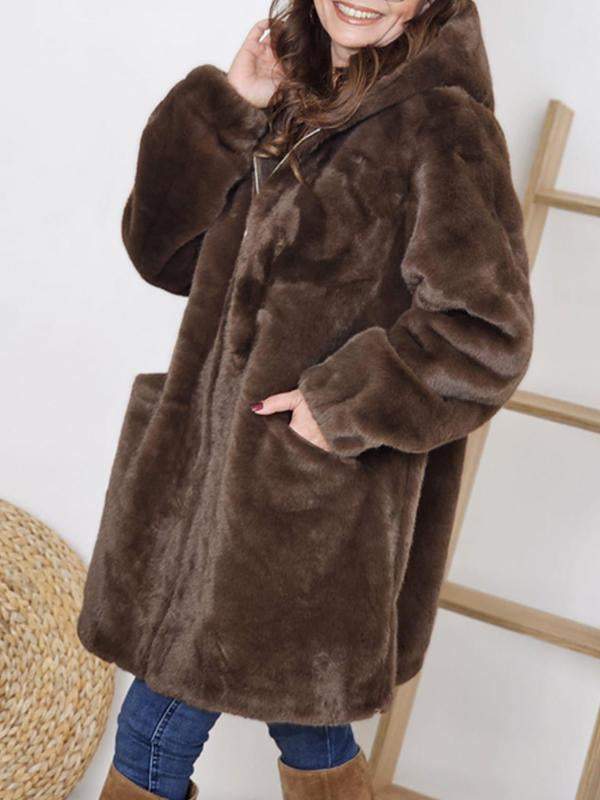 Women's Hooded Long Sleeve Fur Coat