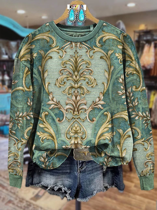 Vintage Green Print Casual Sweatshirt