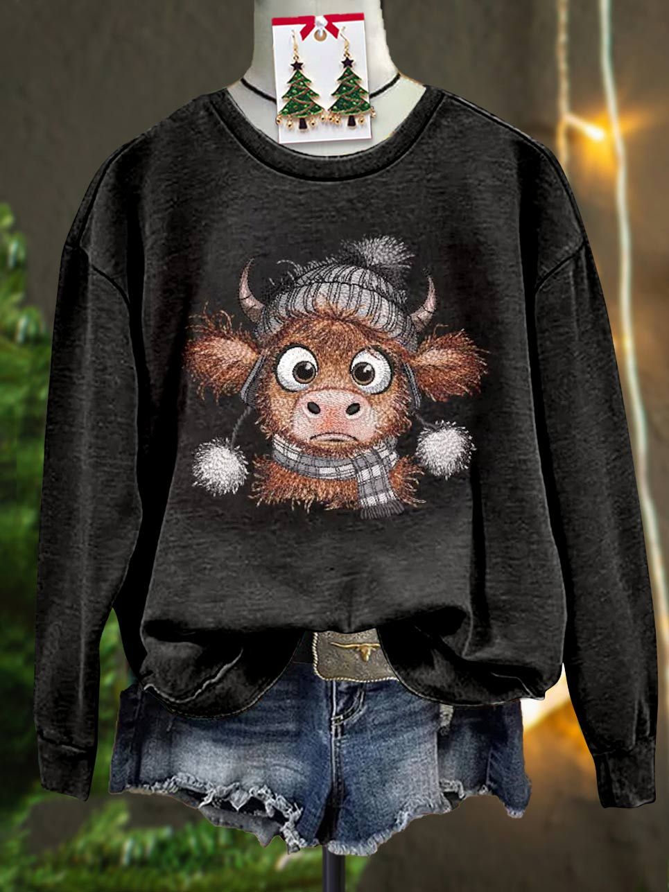 Highland Cow Print Casual Sweatshirt