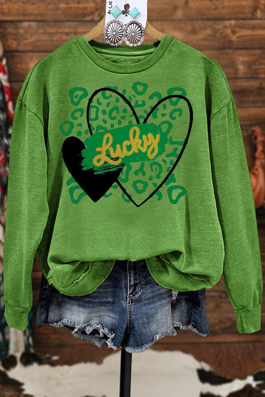 St. Patrick's Day Leopard Heart Lucky Sweatshirt