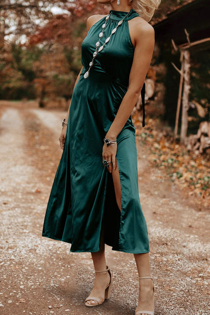 Beautiful Sleeveless Slit Satin Dress