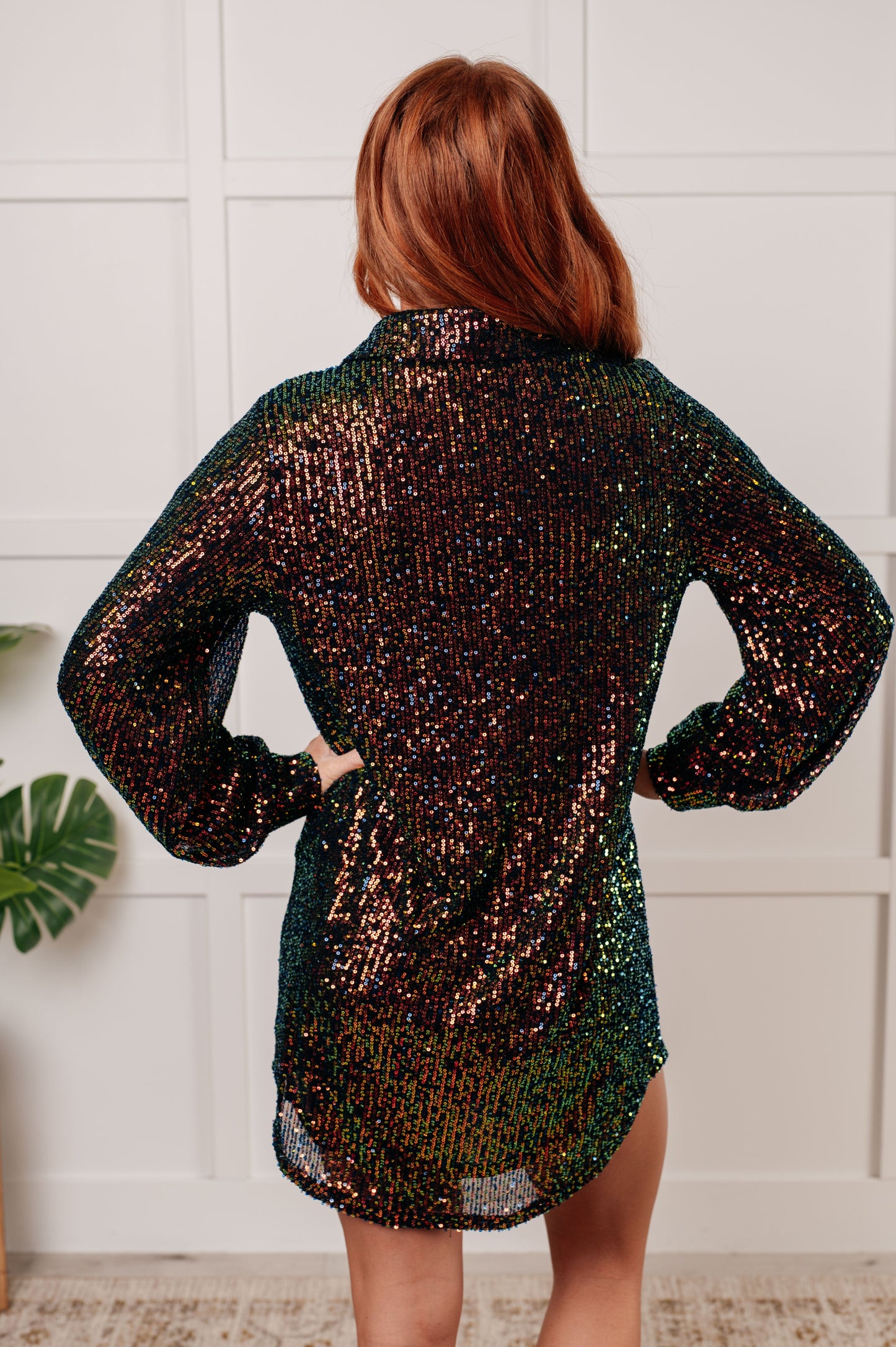 Shimmering Splendor Sequin Shirt Dress Duster