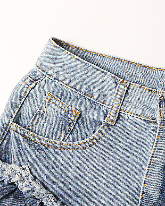 Women’s Spliced Fungus High Waist Denim Shorts