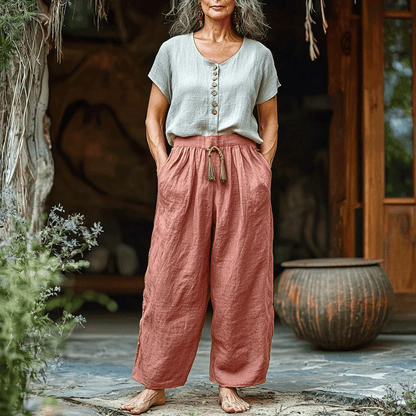 Women's Solid Linen Cropped Pants