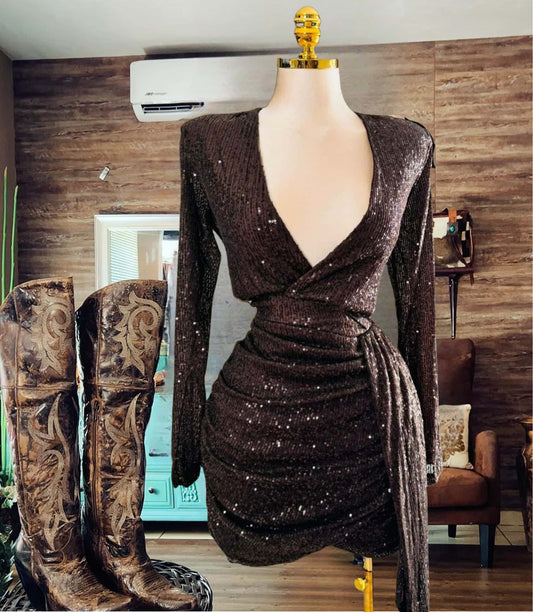 V-Neck Glamorous Sequin Mini Dress